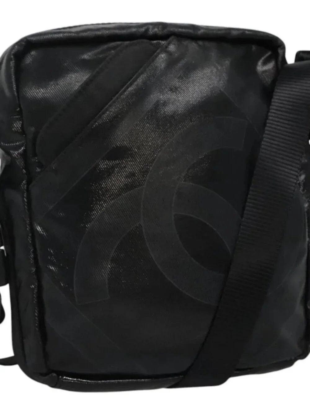 CHANEL Sports COCO Mark Shoulder Bag Coated Canvas Black CC Auth BA202